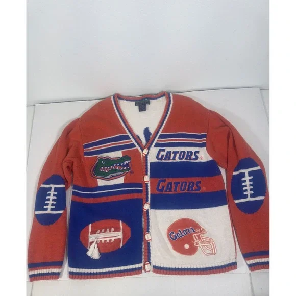 Vintage Florida Gators Mens Cardigan Sweater Orange Blue Football Large Academia